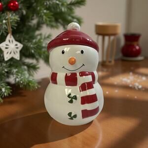 Hallmark Snowman Cookie Jar 8” Ceramic Christmas Holiday Kitchen Decor